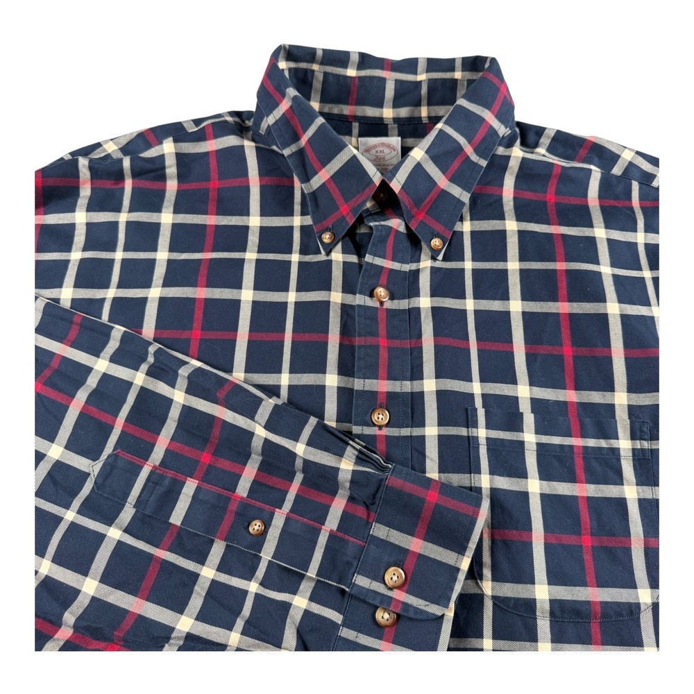 Brooks Brothers 346 Mens XXL Navy‎ Blue Red Plaid Non-Iron Cotton Button Down